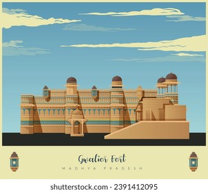 Gwalior Fort - A hill fort - Stock Illustration as EPS 10 File