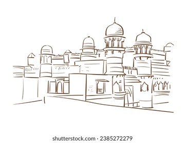 Gwalior Fort Madhya Pradesh India vector sketch city illustration line art sketch simple