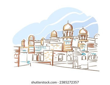 Gwalior Fort Madhya Pradesh India vector sketch de la ciudad ilustración de la línea de arte simple