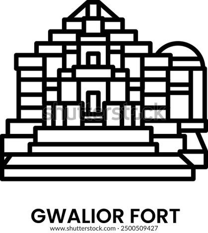 Gwalior Fort, Gwalior, Madhya Pradesh, India. Minimalist line art icon, a historical landmark for web, mobile apps and UI.