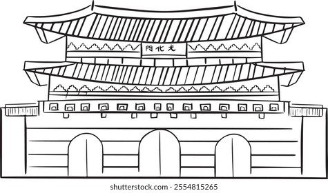 Gwanghwamun Gate Handdrawn Illustration - Gyeongbokgung Palace Drawing - Seoul South Korea Monument - Simple Gwanghwamun Gate illustration