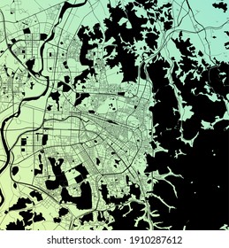 Gwangju, Kwangju-gwangyoksi, South Korea (KOR) - Urban vector city map with parks, rail and roads, highways, minimalist town plan design poster, city center, downtown, transit network