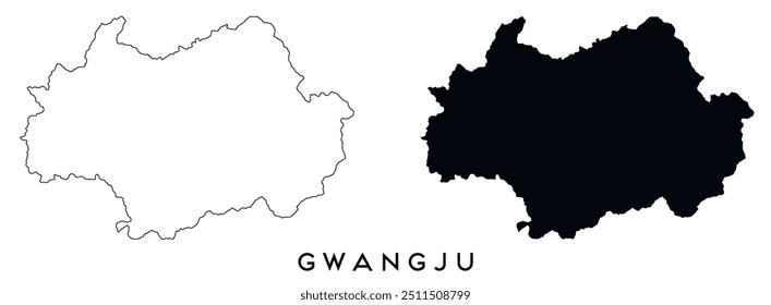 Gwangju Kartenkontur und schwarze Silhouette Vektor