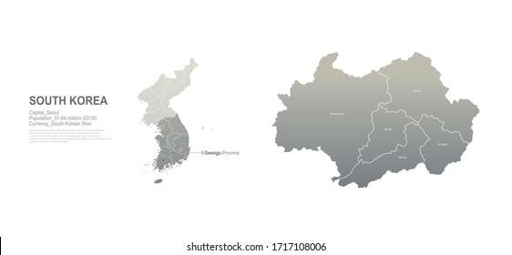 gwangju Karte. Südkorea Stadt, Provinzen Vektorillustration Karte Reihe. 