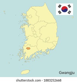 gwangju metropolitan city, south korea map with provinces, vector illustration