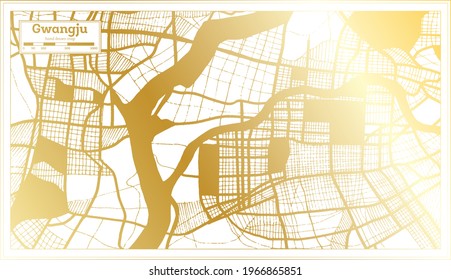 Gwangju South Korea City Map in Retro Style in Golden Color. Outline Map. Vector Illustration.