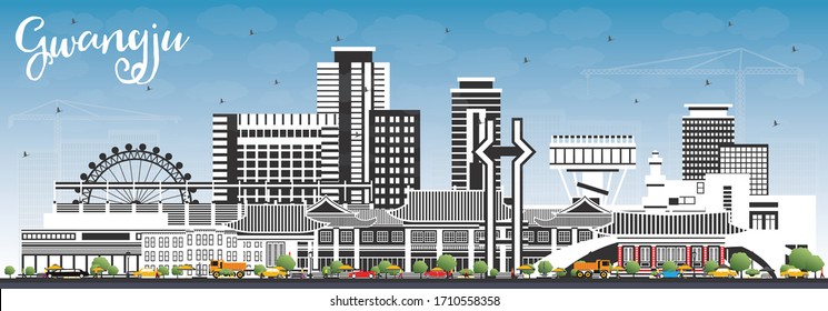 Gwangju Südkorea City Skyline mit Color Buildings und Blue Sky. Vektorillustration Illustration. Business Travel and Tourism Konzept mit historischer und moderner Architektur. Gwangju Stadtlandschaft mit Sehenswürdigkeiten.