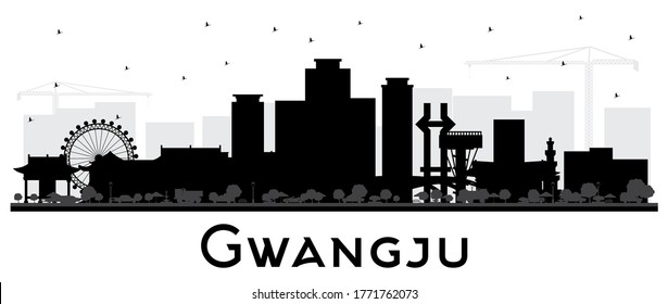 Gwangju South Korea City Skyline Silhouette with Black Buildings Isolated on White. Vector Illustration. Business Travel and Tourism Concept with Historic and Modern Architecture. Gwangju Cityscape.