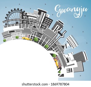 Gwangju South Korea City Skyline with Color Buildings, Blue Sky and Copy Space. Vector Illustration. Business Travel and Tourism Concept with Historic and Modern Architecture. Gwangju Cityscape.