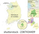 Gwangju-si (Gwangju) location on Gyeonggi-do (Gyeonggi Province) and Republic of Korea (South Korea) map. Clored. Vectored
