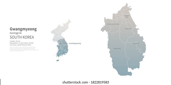 Gwangmyeong-si map. Map by Administrative Region of Korea.