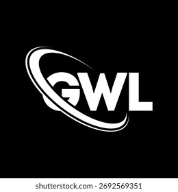 Logotipo de GWL. Carta GWL. Diseño del logotipo de la letra GWL. Logotipo de GWL con el círculo y el logotipo del monograma en mayúsculas. Tipografía GWL para tecnología, negocio y marca inmobiliaria.