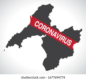Gwynedd WALES UK principal area map with Coronavirus warning illustration