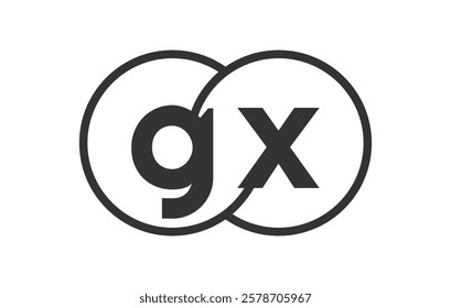 GX business company emblem with outline rounds and letters g x. Logo template of two merged circles for brand identity, logotype. Vector Infinity symbol  and technology sign.