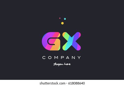 gx g x  creative rainbow green orange blue purple magenta pink artistic alphabet company letter logo design vector icon template