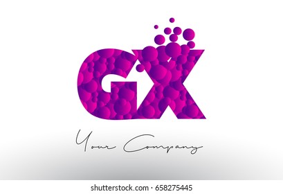 GX G X Dots Letter Logo with Purple Pink Magenta Bubbles Texture Vector.
