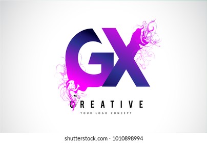 GX G X Purple Letter Logo Design with Creative Liquid Effect Flowing Vector Illustration.