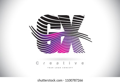 GX G X Zebra Texture Letter Logo Design With Creative Lines and Swosh in Purple Magenta Color Vector.