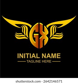 GX Golden Wing Emblem Logo with elegant gold wings, sleek and modern design. Ideal for branding, creative projects, luxury businesses, or artistic ventures.