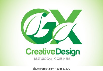 GX Green Leaf Letter Design Logo. Eco Bio Leaf Letters Icon Illustration Vector Logo.