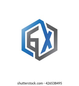 GX initial letters looping linked hexagon logo black gray blue