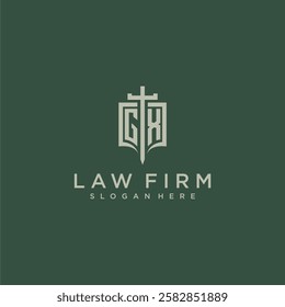 GX initial monogram for law firm with sword and shield logo image
