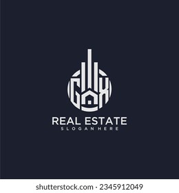 GX initial monogram logo for real estate with creative circle design vector