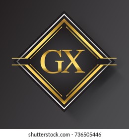 GX Letter logo in a square shape gold and silver colored geometric ornaments.