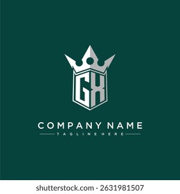 Logotipo inicial do monograma da letra GX para design de escudo e coroa