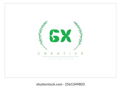 GX letters eco logo with leaf. Fresh nature and healthy leaf logo design.