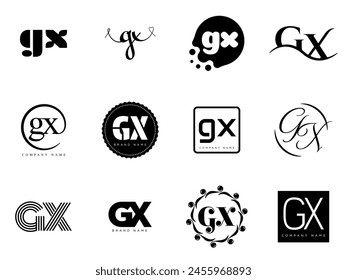 GX logo company template. Letter g and x logotype. Set different classic serif lettering and modern bold text with design elements. Initial font typography. Collection trendy business identity.