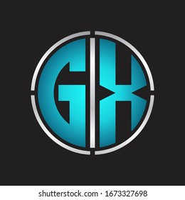GX Logo initial with circle line cut design template on blue colors