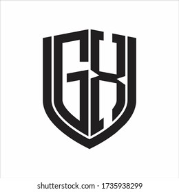 Monograma del logotipo GX con diseño de escudo de emblema aislado en fondo blanco