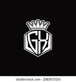 GX Logo monogram with luxury emblem shape and crown design template on black background