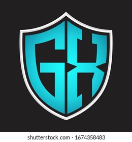 GX Logo monogram with shield shape isolated blue colors on outline design template