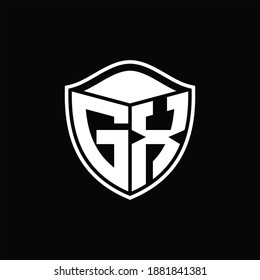 GX Logo monogram shield shape with outline rounded design template on black background
