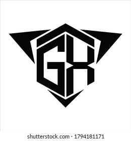Monograma del logotipo GX con flecha de alas alrededor de la plantilla de diseño sobre fondo blanco