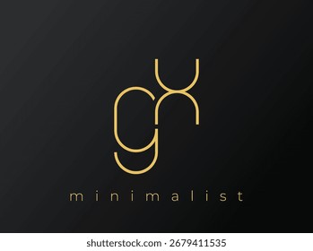 Logotipo minimalista de GX con Formas entrelazadas sobre fondo negro sólido. Un diseño de logotipo minimalista limpio y moderno.