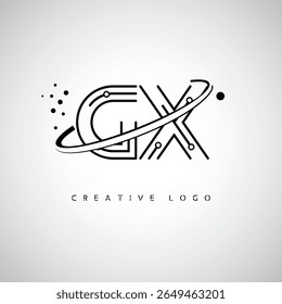 Logotipo de Monograma de Órbita GX - Marca de Letra Mínima Futurista com Linha de Arte Circular, Pontos Inspirados na Tecnologia e Conceito de Movimento Espacial para Identidade de Marca Moderna