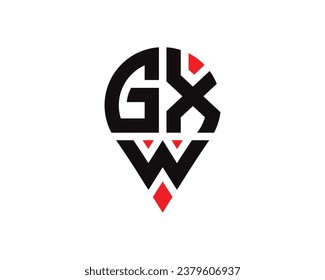 GXW letter location shape logo design. GXW letter location logo simple design.