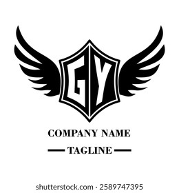 GY A bold winged shield emblem with customizable initials A-Z. Sleek black-and-white vector, perfect for branding, sports teams, motorcycle clubs, gaming,apparel and High-quality
