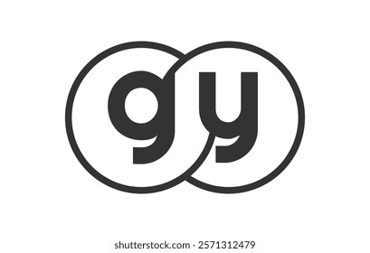 GY business company emblem with outline rounds and letters g y. Logo template of two merged circles for brand identity, logotype. Vector Infinity symbol  and technology sign.