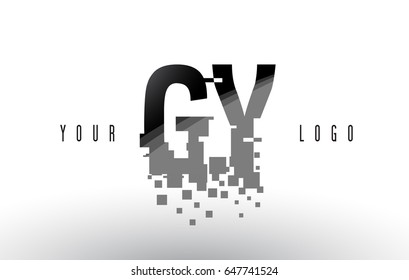 GY G Y Pixel Letter Logo with Digital Shattered Black Squares. Creative Letters Vector Illustration.