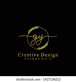 GY Logo de caligrafía inicial manuscrito. Alfabeto escrito a mano en la plantilla de logotipo. Cartas y alfabetos para la firma, boda, moda, floral y botánica 