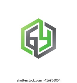 GY initial letters looping linked hexagon logo black gray green