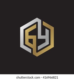 GY initial letters looping linked hexagon elegant logo golden silver black background
