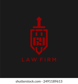 GY initial monogram for law firm with sword and shield logo image