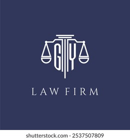 Monograma inicial de GY para el logotipo del bufete de abogados con la Imagen del Vector de las escalas