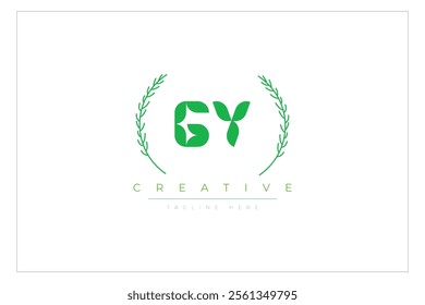 GY letters eco logo with leaf. Fresh nature and healthy leaf logo design.