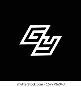Monograma del logotipo de GY con una plantilla de diseño de espacio negativo de estilo inferior aislada en fondo negro